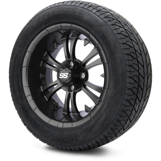 MODZ® 14" Vampire Matte Black Wheels & Street Tires Combo (Odyssey Tesseract Steel Belted Radial 215/50-14)