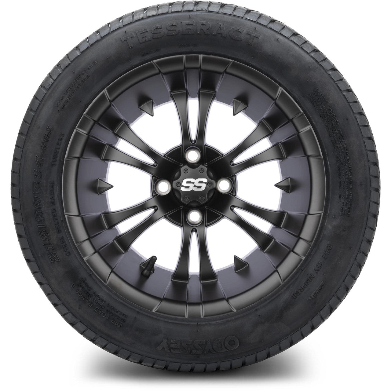 MODZ® 14" Vampire Matte Black Wheels & Street Tires Combo (Odyssey Tesseract Steel Belted Radial 215/50-14)