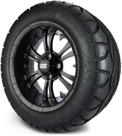 MODZ® 14" Vampire Matte Black Wheels & Street Tires Combo (Arisun Cruze 205/30-14)