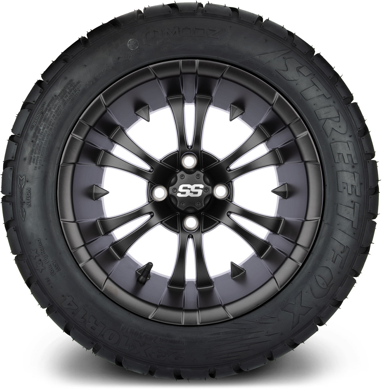 MODZ® 14" Vampire Matte Black Wheels & Street Tires Combo (MODZ Street Fox Radial 23x10-14)