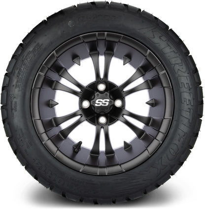 MODZ® 14" Vampire Matte Black Wheels & Street Tires Combo (Arisun Cruze 205/30-14)