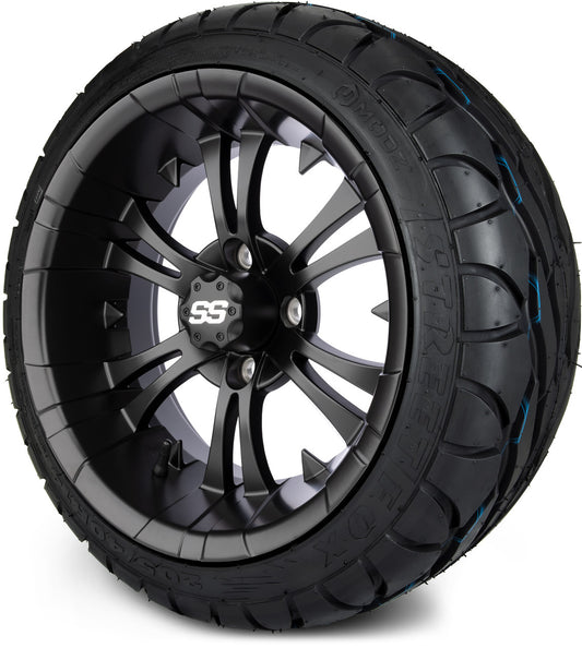 MODZ® 14" Vampire Matte Black Wheels & Street Tires Combo (MODZ Street Fox Radial 205/40-14)