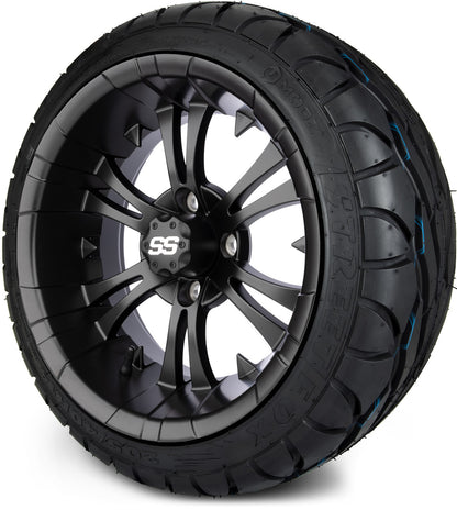 MODZ® 14" Vampire Matte Black Wheels & Street Tires Combo (Odyssey Tesseract Steel Belted Radial 215/50-14)