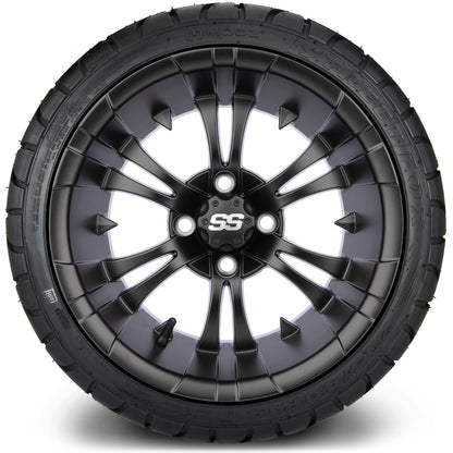 MODZ® 14" Vampire Matte Black Wheels & Street Tires Combo (MODZ Street Fox Radial 205/40-14)