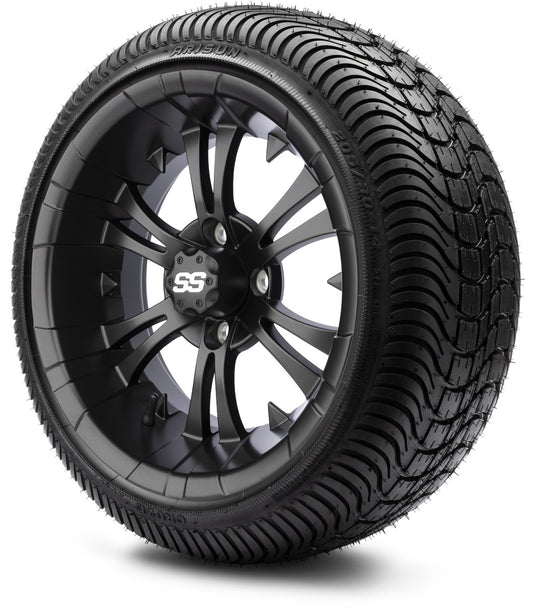 MODZ® 14" Vampire Matte Black Wheels & Street Tires Combo (Arisun Cruze 205/30-14)