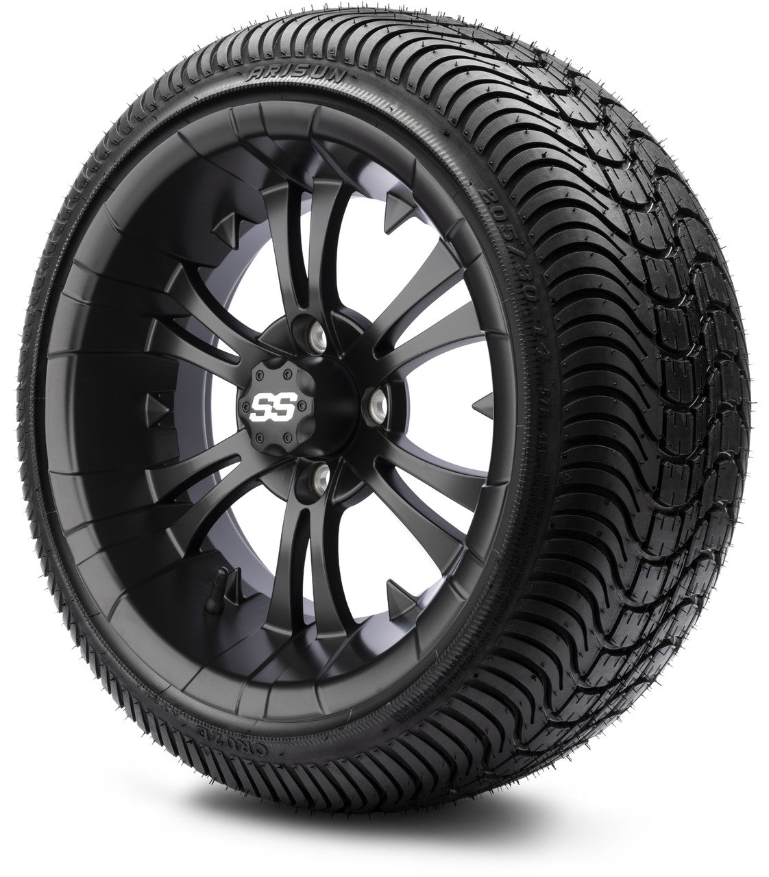 MODZ® 14" Vampire Matte Black Wheels & Street Tires Combo (MODZ Street Fox Radial 205/40-14)