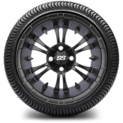 MODZ® 14" Vampire Matte Black Wheels & Street Tires Combo (Odyssey Tesseract Steel Belted Radial 215/35-14)