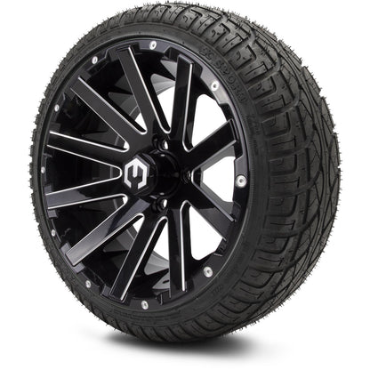MODZ® 14" Mauler Glossy Black with Ball Mill Wheels & Street Tires Combo (Odyssey Tesseract Steel Belted Radial 215/35-14)