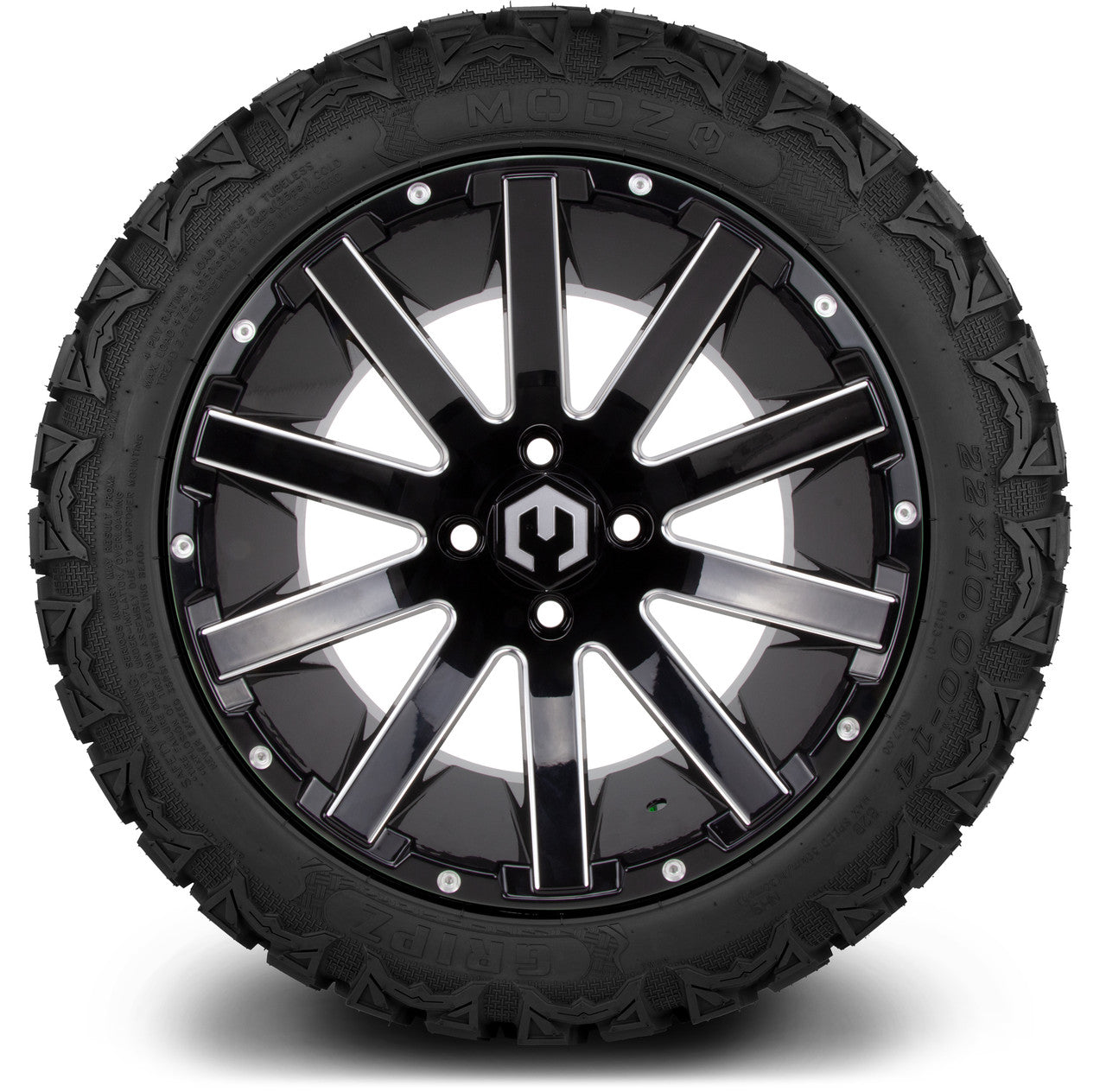 MODZ® 14" Mauler Glossy Black with Ball Mill Wheels & Off-Road Tires Combo (Xcomp Gladiator 23-10-14 Radial)