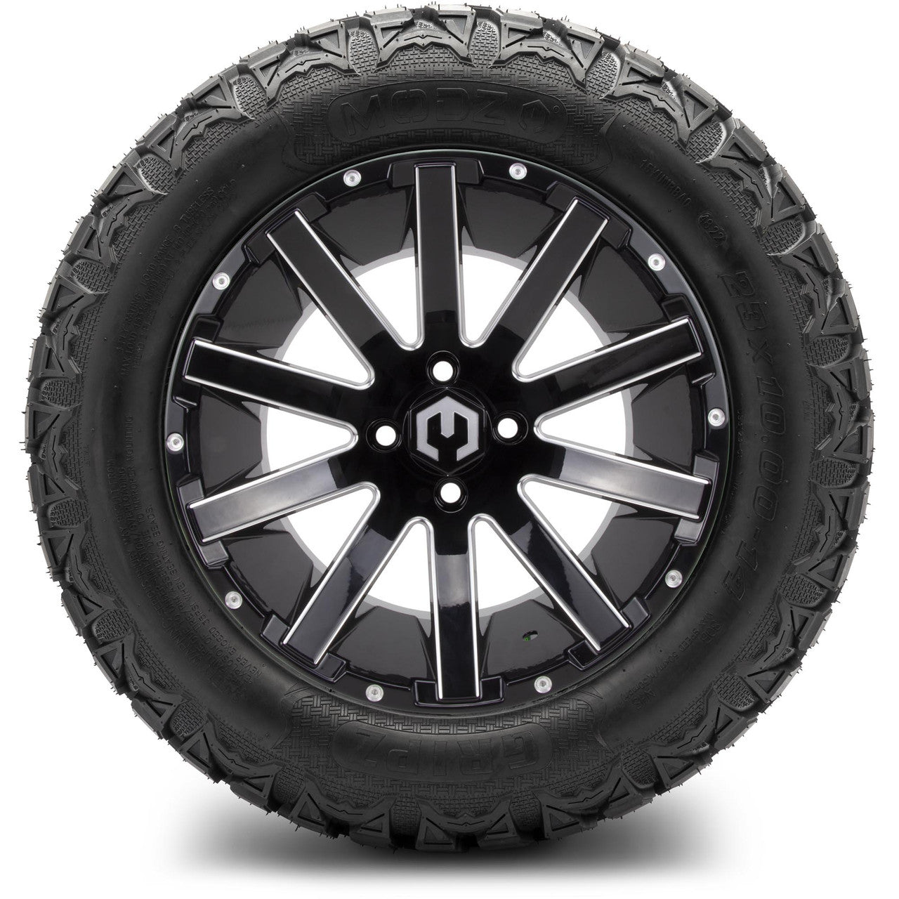 MODZ® 14" Mauler Glossy Black with Ball Mill Wheels & Off-Road Tires Combo (Arisun X-Armory All-Terrain 23x10-14 Radial)