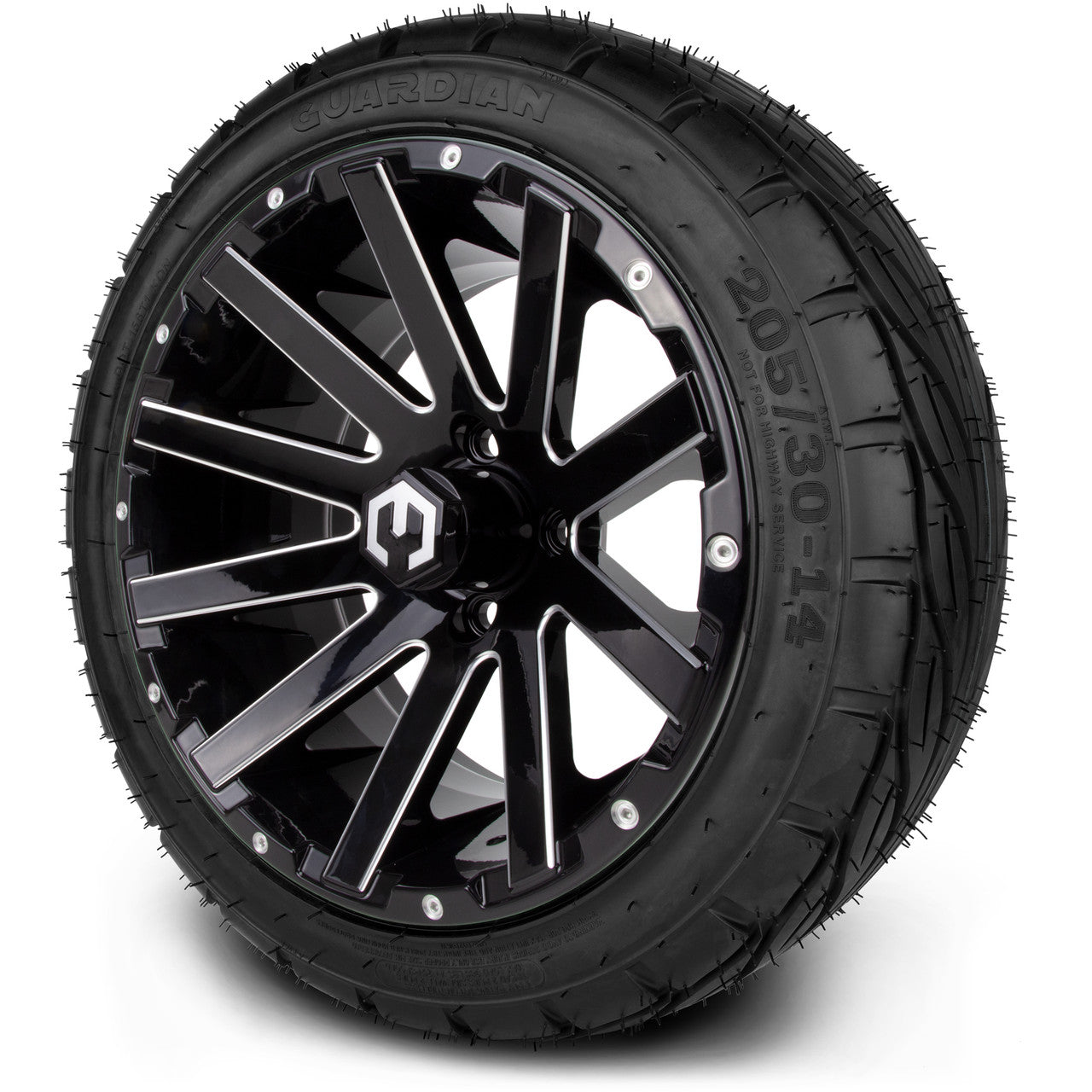 MODZ® 14" Mauler Glossy Black with Ball Mill Wheels & Street Tires Combo (MODZ Street Fox Radial 205/40-14)