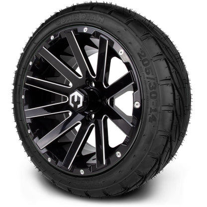MODZ® 14" Mauler Glossy Black with Ball Mill Wheels & Street Tires Combo (MODZ Street Fox Radial 205/40-14)