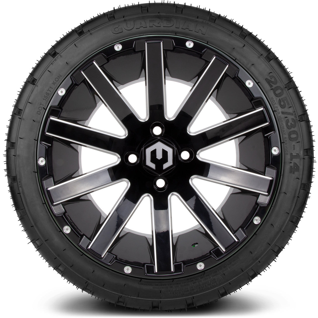 MODZ® 14" Mauler Glossy Black with Ball Mill Wheels & Street Tires Combo (MODZ Street Fox Radial 205/40-14)