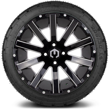 MODZ® 14" Mauler Glossy Black with Ball Mill Wheels & Street Tires Combo (MODZ Street Fox Radial 205/40-14)