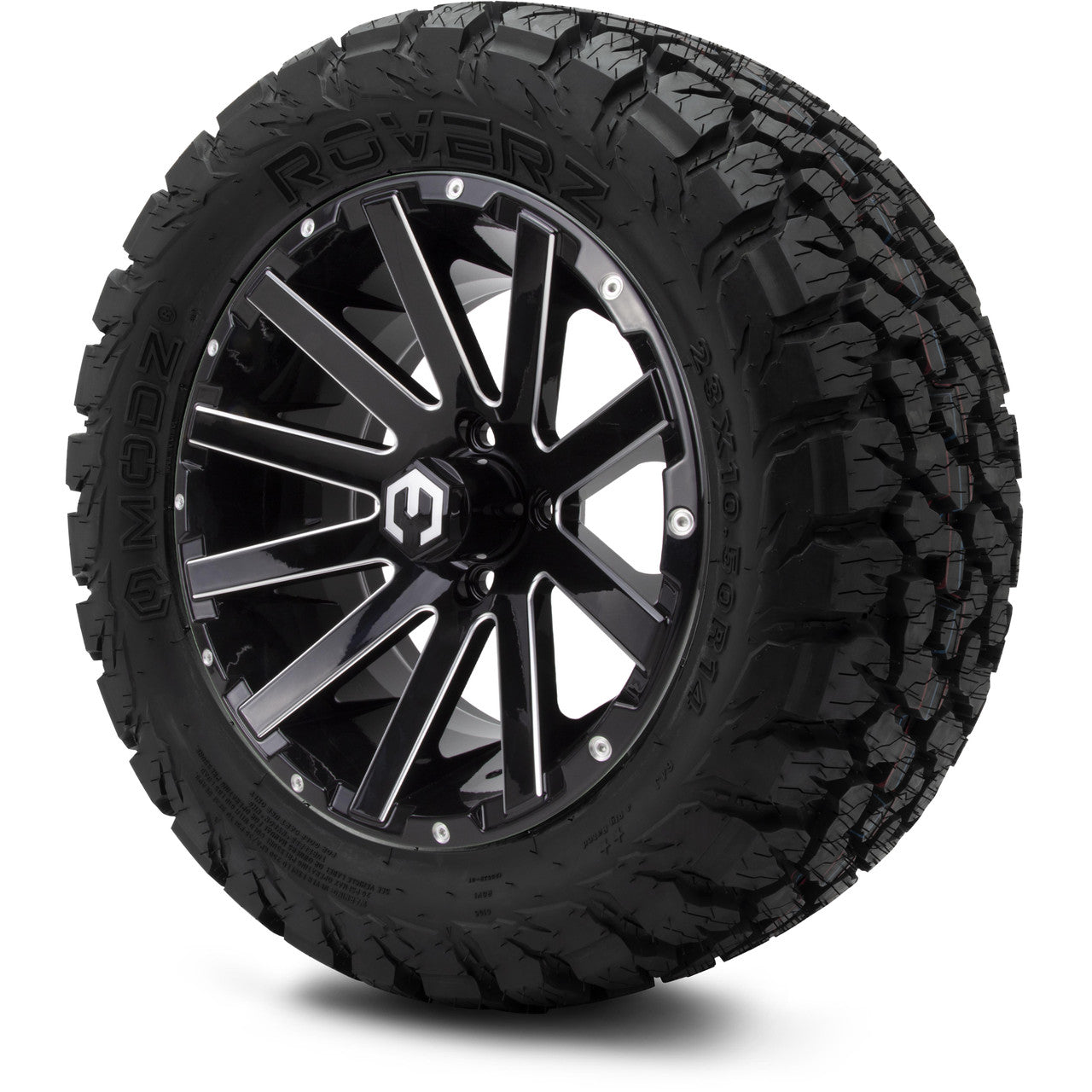 MODZ® 14" Mauler Glossy Black with Ball Mill Wheels & Off-Road Tires Combo (Xcomp Gladiator 23-10-14 Radial)