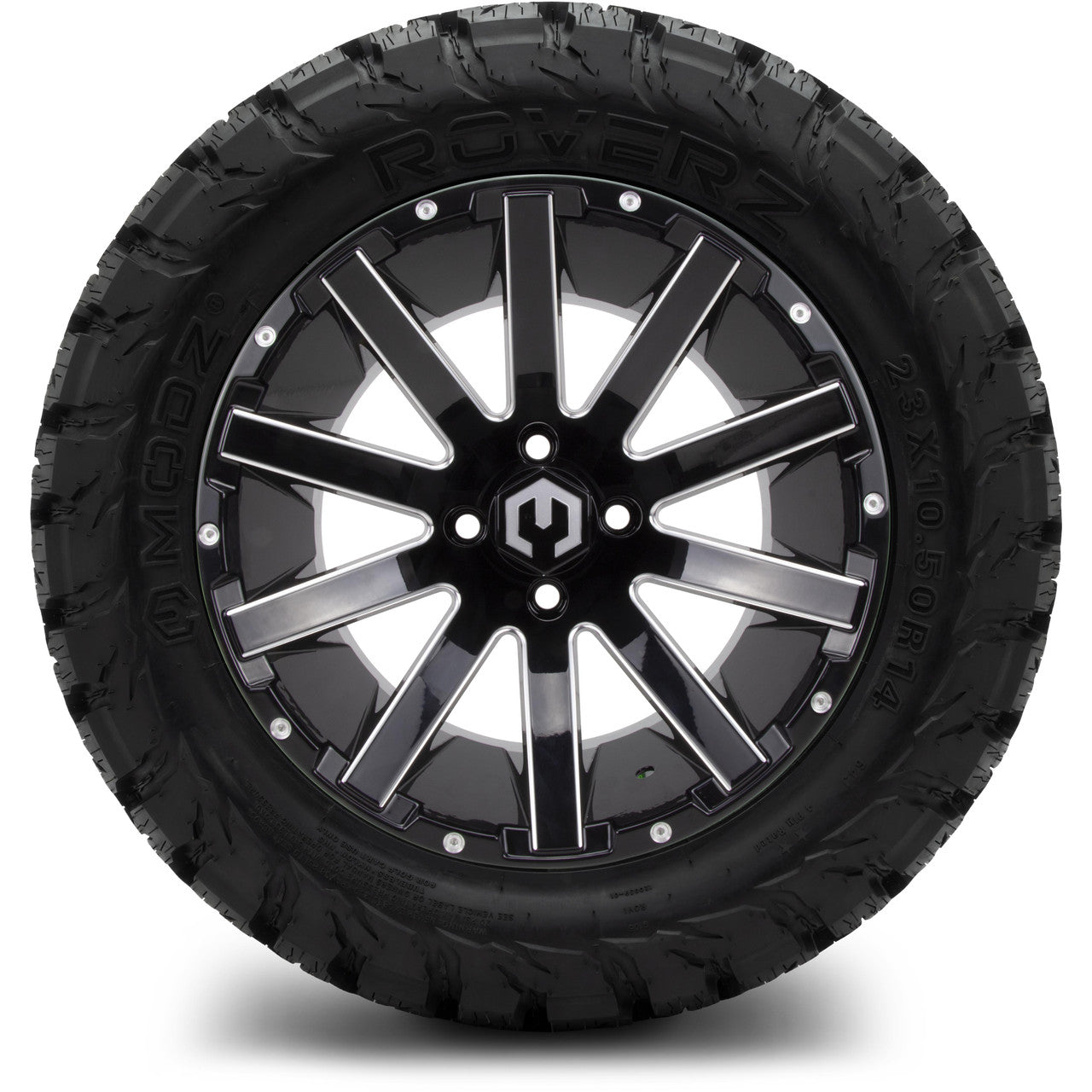 MODZ® 14" Mauler Glossy Black with Ball Mill Wheels & Off-Road Tires Combo (Arisun X-Trail All-Terrain 23x10-14)