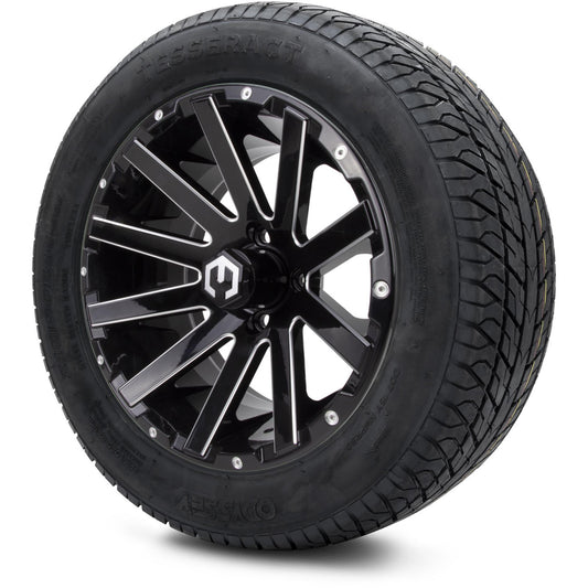 MODZ® 14" Mauler Glossy Black with Ball Mill Wheels & Street Tires Combo (Odyssey Tesseract Steel Belted Radial 215/50-14)