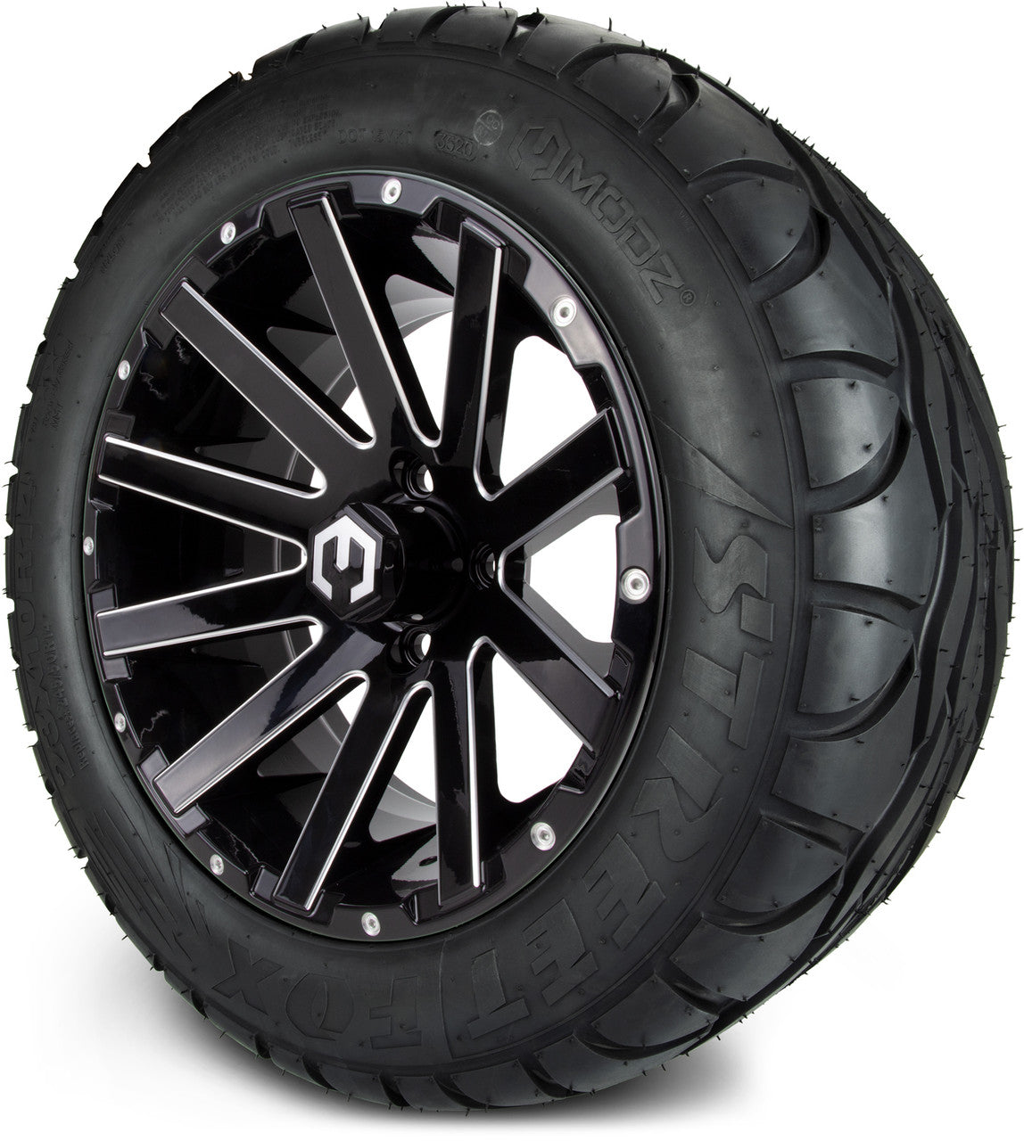 MODZ® 14" Mauler Glossy Black with Ball Mill Wheels & Street Tires Combo (MODZ Street Fox Radial 23x10-14)
