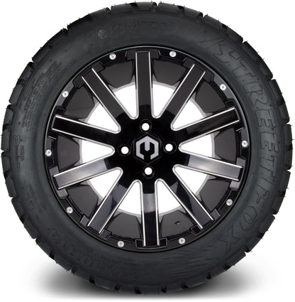 MODZ® 14" Mauler Glossy Black with Ball Mill Wheels & Street Tires Combo (MODZ Street Fox Radial 205/40-14)