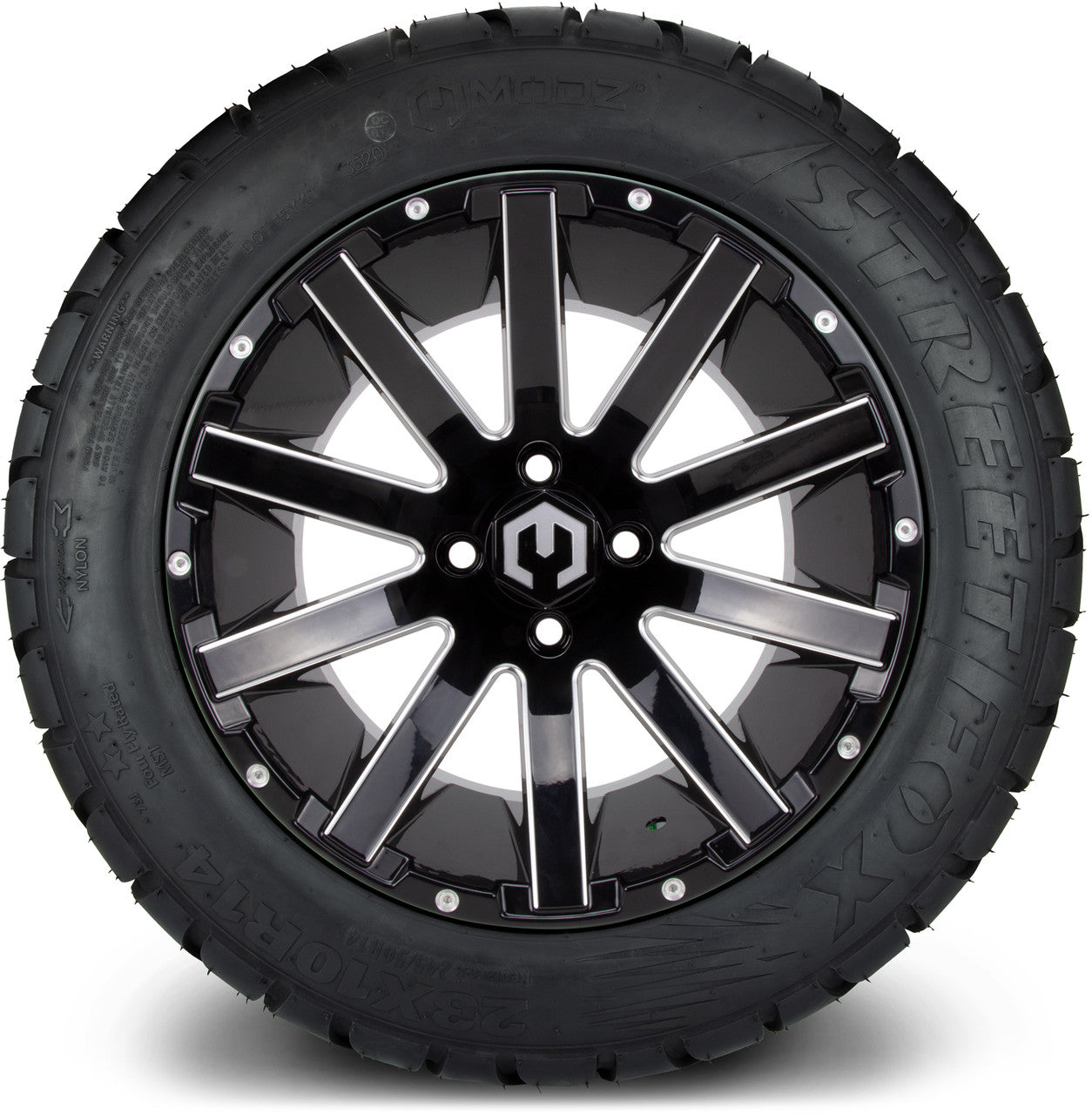 MODZ® 14" Mauler Glossy Black with Ball Mill Wheels & Street Tires Combo (Arisun Cruze 205/30-14)
