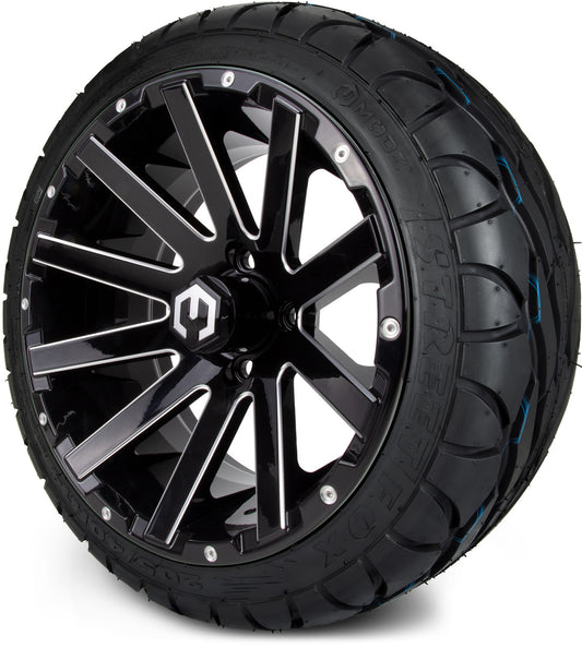 MODZ® 14" Mauler Glossy Black with Ball Mill Wheels & Street Tires Combo (MODZ Street Fox Radial 205/40-14)