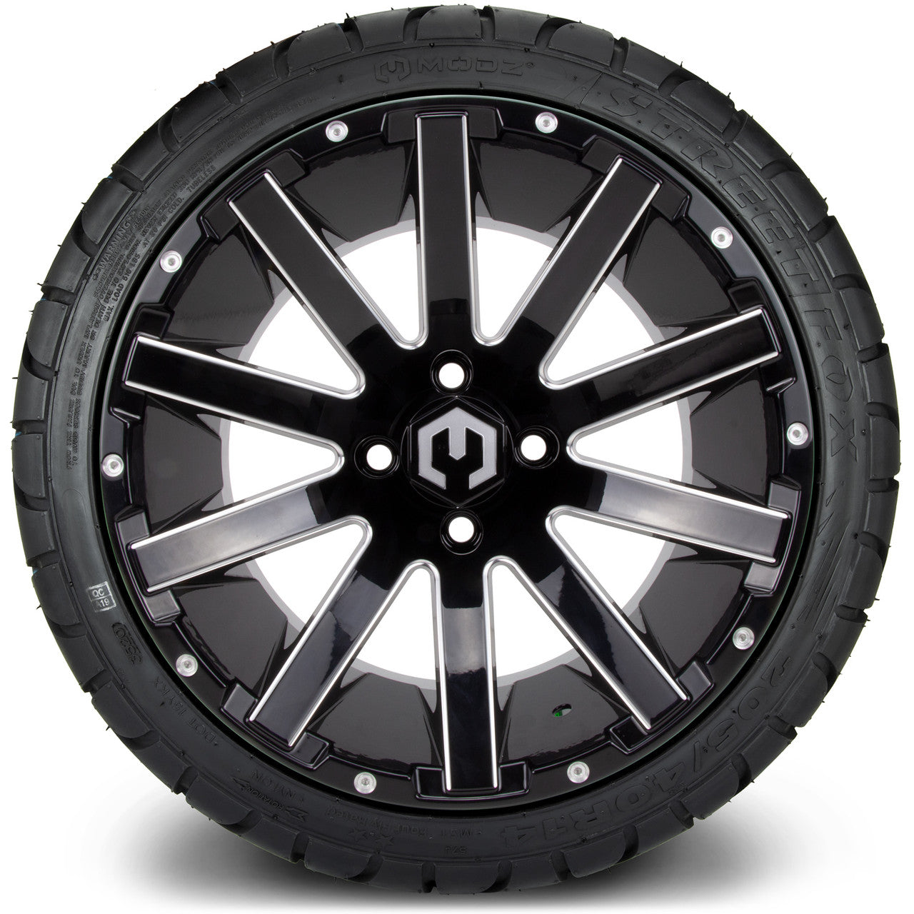 MODZ® 14" Mauler Glossy Black with Ball Mill Wheels & Street Tires Combo (Arisun Cruze 205/30-14)