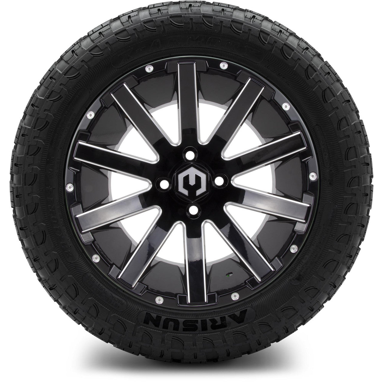 MODZ® 14" Mauler Glossy Black with Ball Mill Wheels & Off-Road Tires Combo (Arisun X-Armory All-Terrain 23x10-14 Radial)