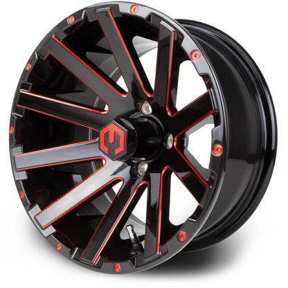 MODZ® 14" Mauler Glossy Black and Red with Ball Mill Wheels & Off-Road Tires Combo (MODZ Gripz 23x10-14)