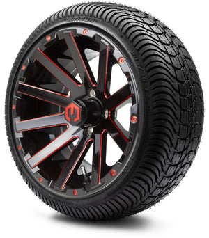MODZ® 14" Mauler Glossy Black and Red with Ball Mill Wheels & Street Tires Combo (Arisun Cruze 205/30-14)