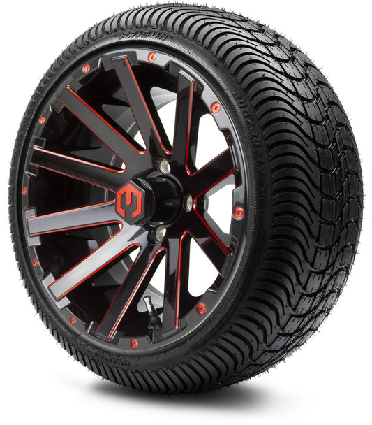 MODZ® 14" Mauler Glossy Black and Red with Ball Mill Wheels & Street Tires Combo (Arisun Cruze 205/30-14)
