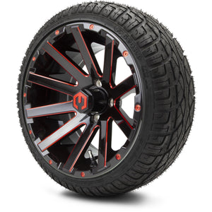 MODZ® 14" Mauler Glossy Black and Red with Ball Mill Wheels & Street Tires Combo (Arisun X-Sport 205/30-14)