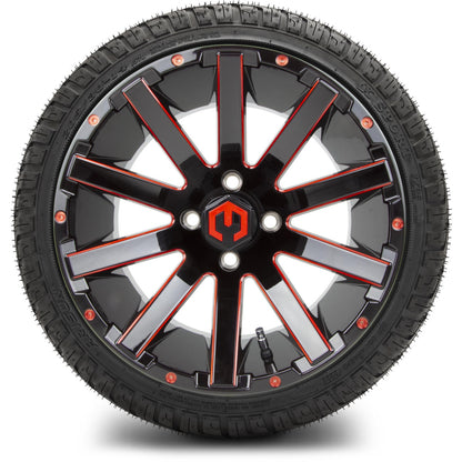 MODZ® 14" Mauler Glossy Black and Red with Ball Mill Wheels & Street Tires Combo (MODZ Street Fox Radial 205/40-14)