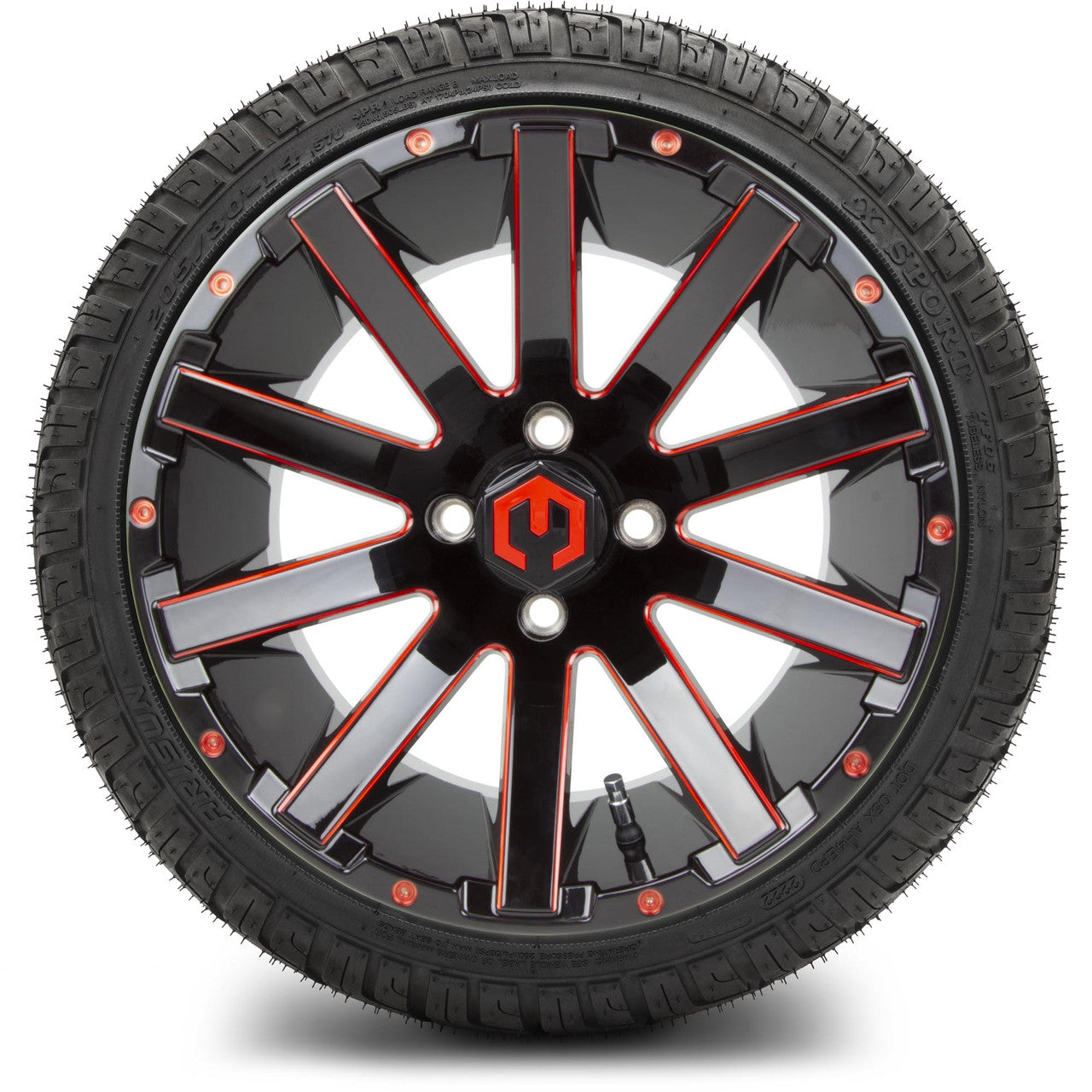 MODZ® 14" Mauler Glossy Black and Red with Ball Mill Wheels & Street Tires Combo (MODZ Street Fox Radial 23x10-14)