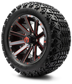 MODZ® 14" Mauler Glossy Black and Red with Ball Mill Wheels & Off-Road Tires Combo (Arisun X-Trail All-Terrain 23x10-14)