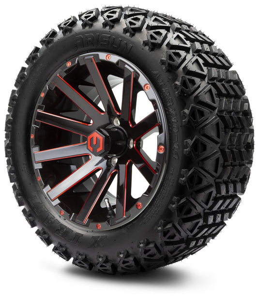 MODZ® 14" Mauler Glossy Black and Red with Ball Mill Wheels & Off-Road Tires Combo (Arisun X-Trail All-Terrain 23x10-14)
