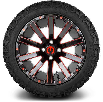 MODZ® 14" Mauler Glossy Black and Red with Ball Mill Wheels & Off-Road Tires Combo (Xcomp Gladiator 23-10-14 Radial)