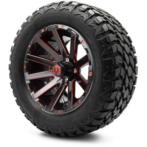 MODZ® 14" Mauler Glossy Black and Red with Ball Mill Wheels & Off-Road Tires Combo (MODZ Gripz 23x10-14)