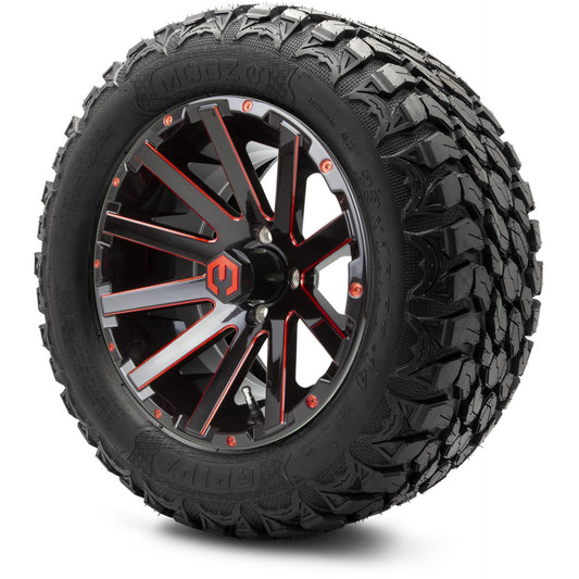 MODZ® 14" Mauler Glossy Black and Red with Ball Mill Wheels & Off-Road Tires Combo (MODZ Gripz 23x10-14)