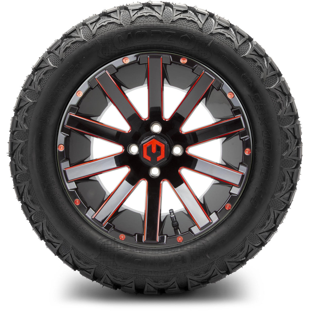 MODZ® 14" Mauler Glossy Black and Red with Ball Mill Wheels & Off-Road Tires Combo (Xcomp Gladiator 23-10-14 Radial)