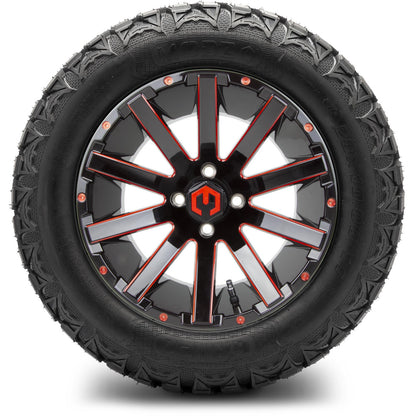 MODZ® 14" Mauler Glossy Black and Red with Ball Mill Wheels & Off-Road Tires Combo (Arisun X-Trail All-Terrain 23x10-14)