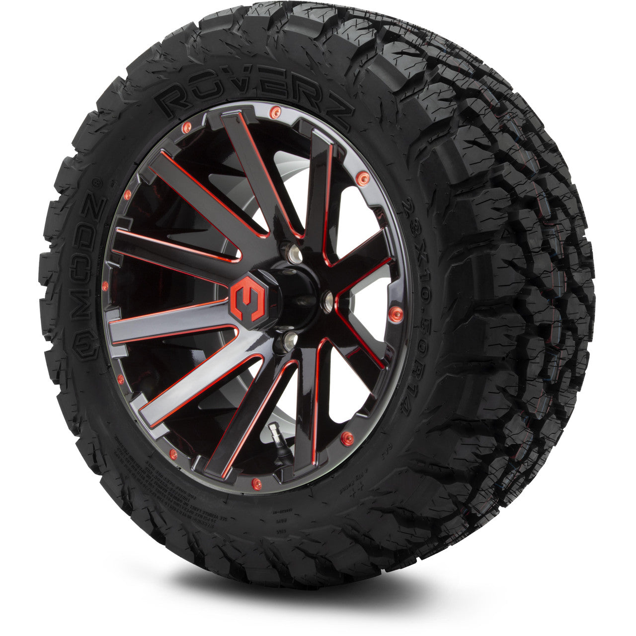 MODZ® 14" Mauler Glossy Black and Red with Ball Mill Wheels & Off-Road Tires Combo (Xcomp Gladiator 23-10-14 Radial)