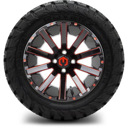 MODZ® 14" Mauler Glossy Black and Red with Ball Mill Wheels & Off-Road Tires Combo (Arisun X-Armory All-Terrain 23x10-14 Radial)