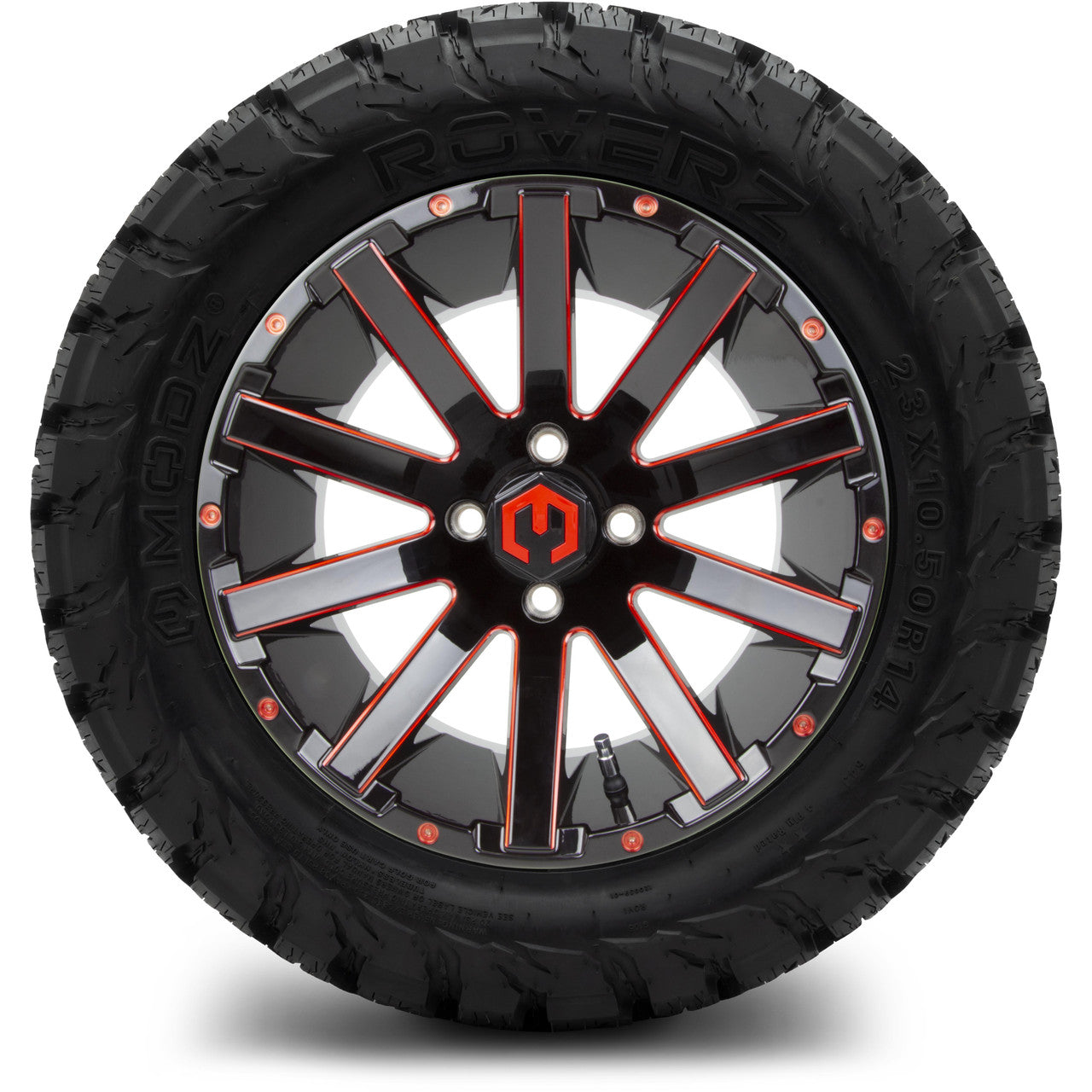 MODZ® 14" Mauler Glossy Black and Red with Ball Mill Wheels & Off-Road Tires Combo (Arisun X-Trail All-Terrain 23x10-14)