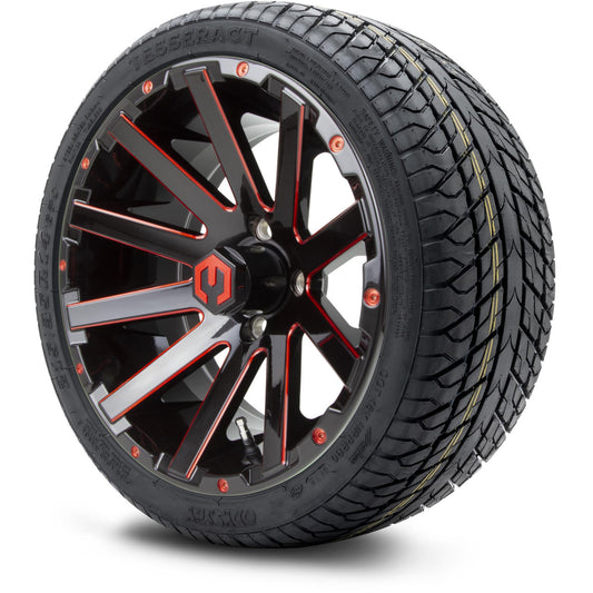 MODZ® 14" Mauler Glossy Black and Red with Ball Mill Wheels & Street Tires Combo (Odyssey Tesseract Steel Belted Radial 215/35-14)