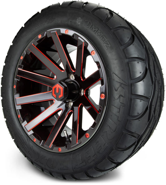 MODZ® 14" Mauler Glossy Black and Red with Ball Mill Wheels & Street Tires Combo (MODZ Street Fox Radial 23x10-14)