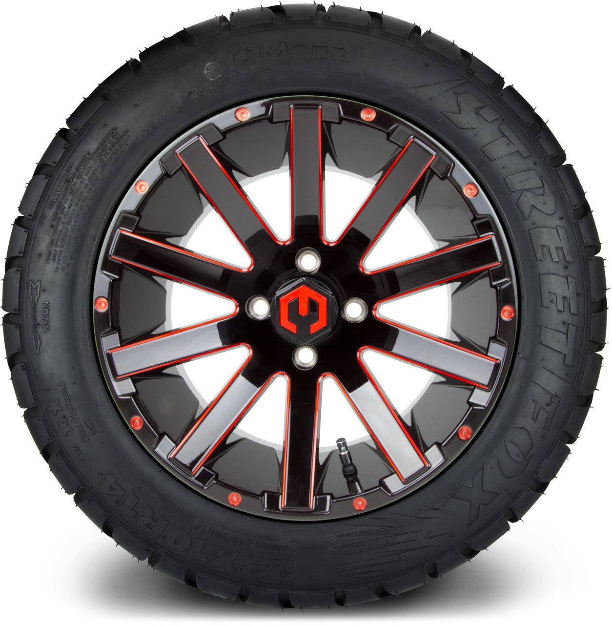 MODZ® 14" Mauler Glossy Black and Red with Ball Mill Wheels & Street Tires Combo (MODZ Street Fox Radial 23x10-14)