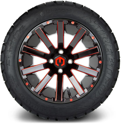 MODZ® 14" Mauler Glossy Black and Red with Ball Mill Wheels & Street Tires Combo (MODZ Street Fox Radial 23x10-14)