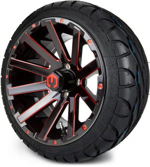 MODZ® 14" Mauler Glossy Black and Red with Ball Mill Wheels & Street Tires Combo (MODZ Street Fox Radial 205/40-14)
