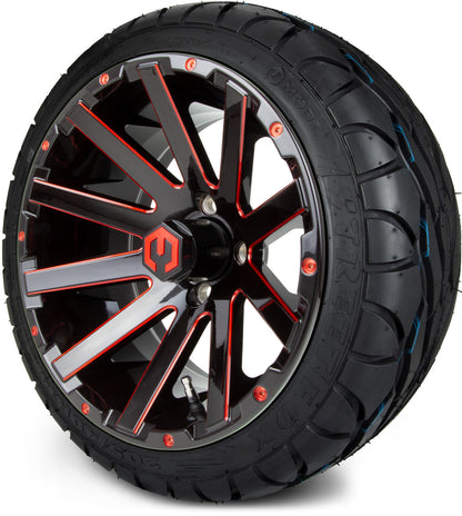 MODZ® 14" Mauler Glossy Black and Red with Ball Mill Wheels & Street Tires Combo (MODZ Street Fox Radial 205/40-14)