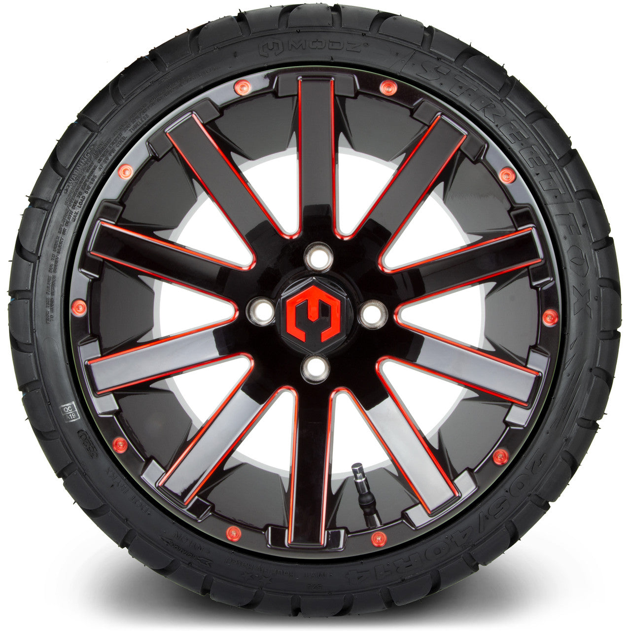 MODZ® 14" Mauler Glossy Black and Red with Ball Mill Wheels & Street Tires Combo (MODZ Street Fox Radial 205/40-14)